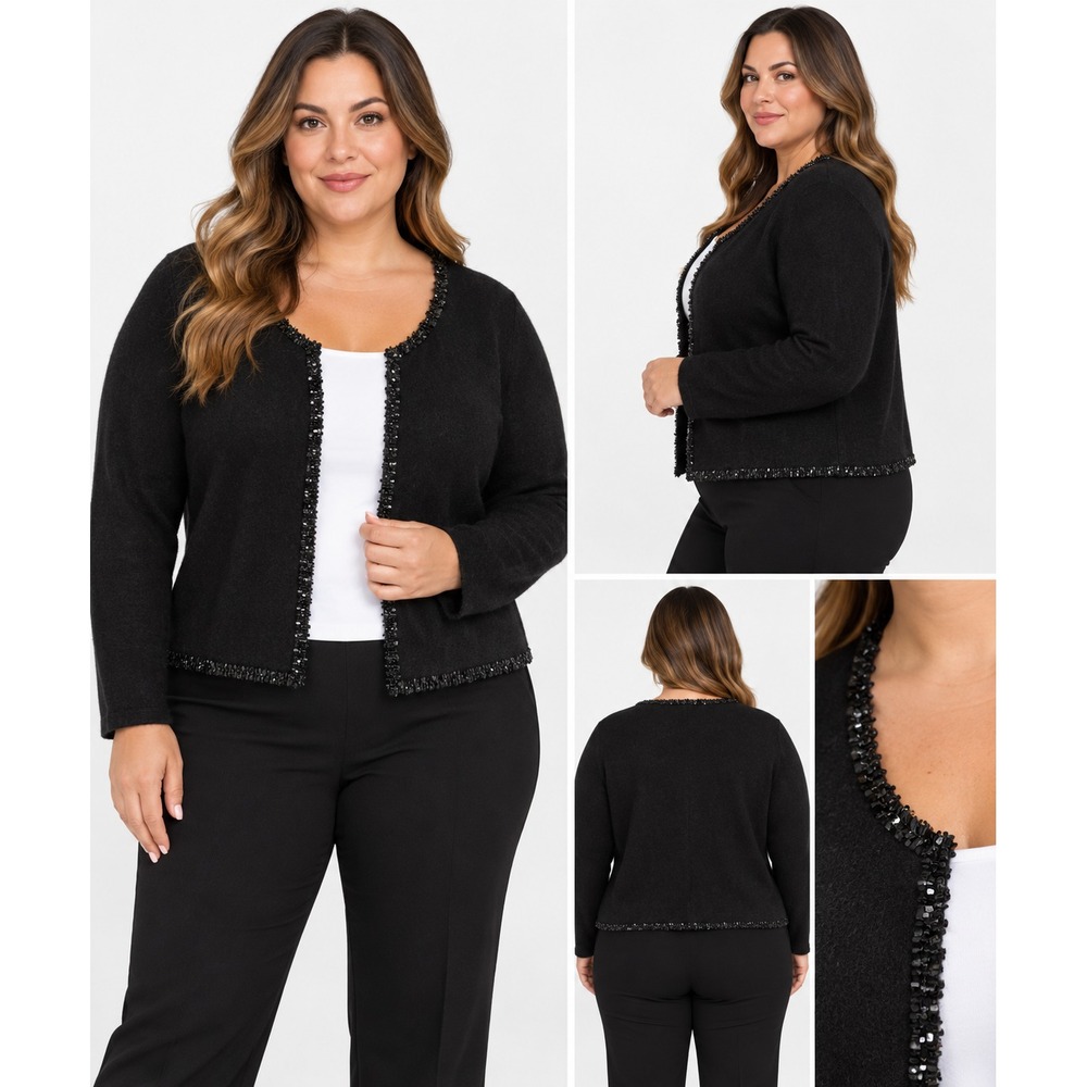 INC International Concepts 3X Angora Blend Cardigan Black Sequin Crop Bolero
